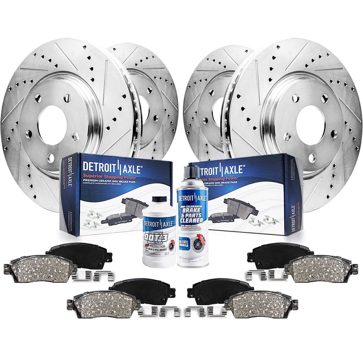 Detroit Axle - Brake Kit for 2014-2019 Nissan Rogue, Drilled & Slotted Brake Rotors Ceramic Brake Pads w/Hardware Replacement :