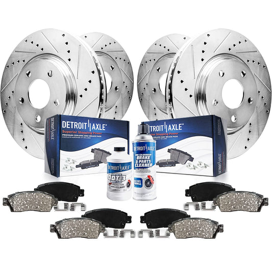 Detroit Axle - Brake Kit for 2005-2012 RL 2006 2007 2008 2009 2010 2011 Drilled & Slotted Brake Rotors Ceramic Brakes Pads Front